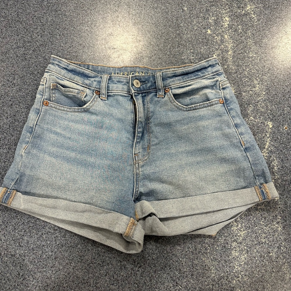 American Eagle Outfitters Light Blue High-Rise Cuffed Denim Shorts